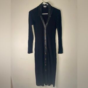 Ecru Black Long Sleeve Sweater Dress With Buttons Goth Size XS